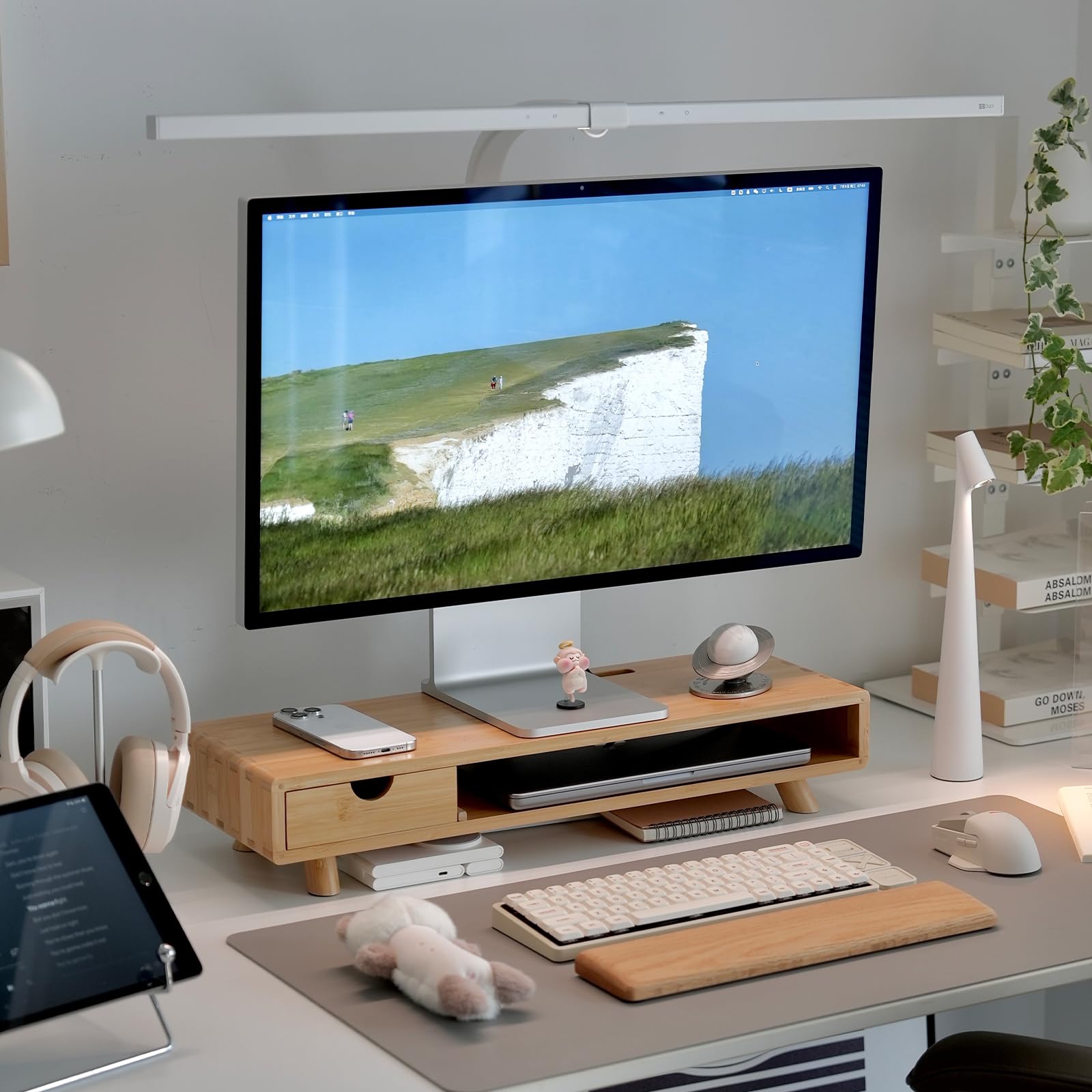 Bamboo Monitor Stand — Ergonomic Rising Desktop