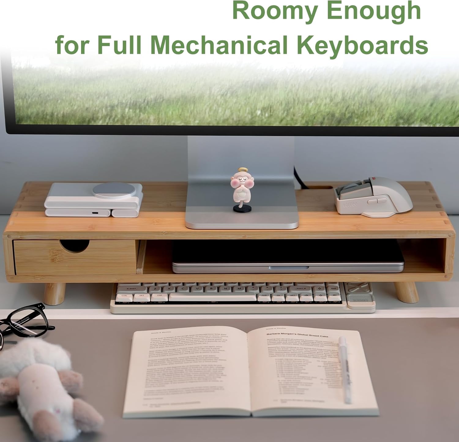 Bamboo Monitor Stand — Ergonomic Rising Desktop - Image 3